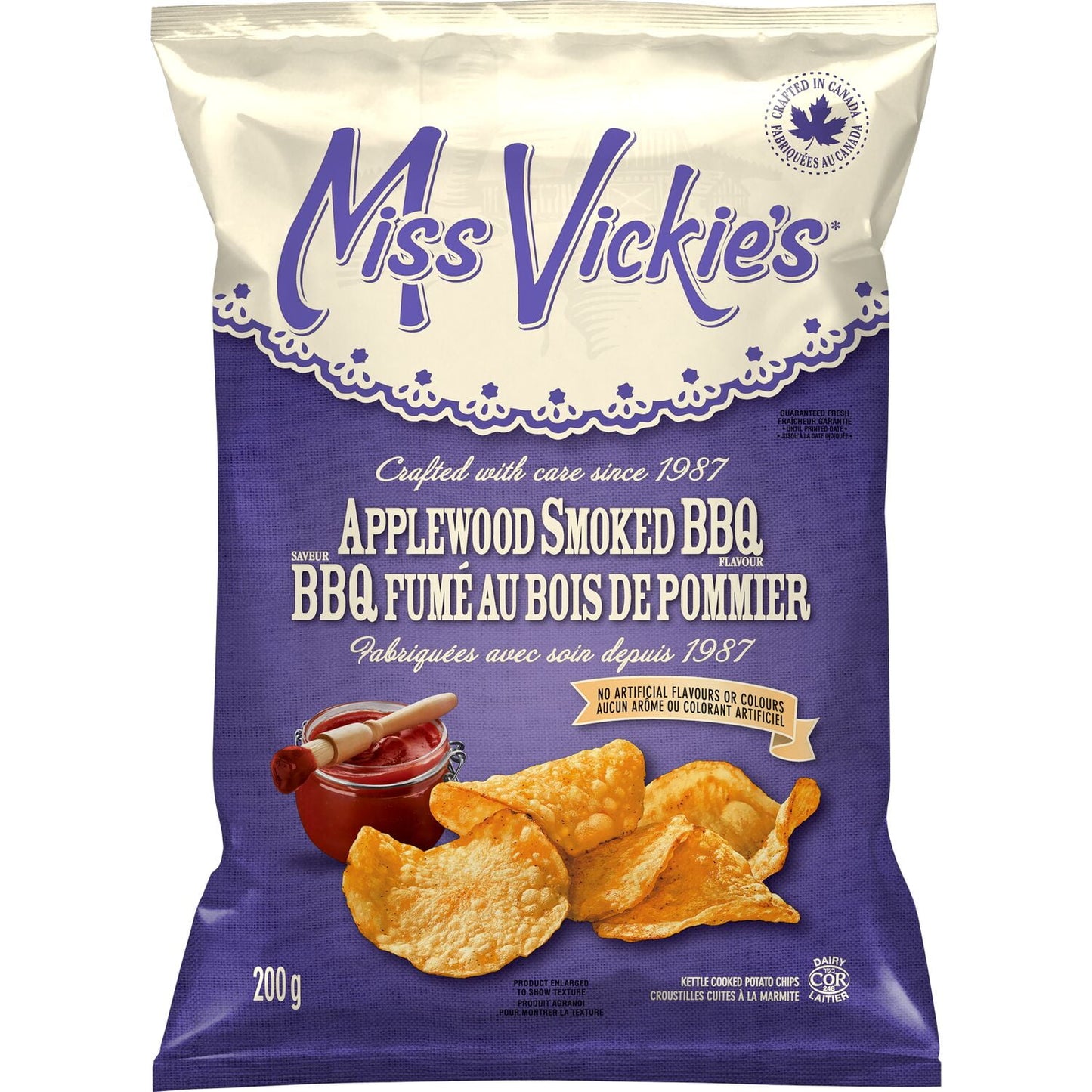 Miss Vickie's 苹果木烟熏烧烤味锅煮薯片,200 克。