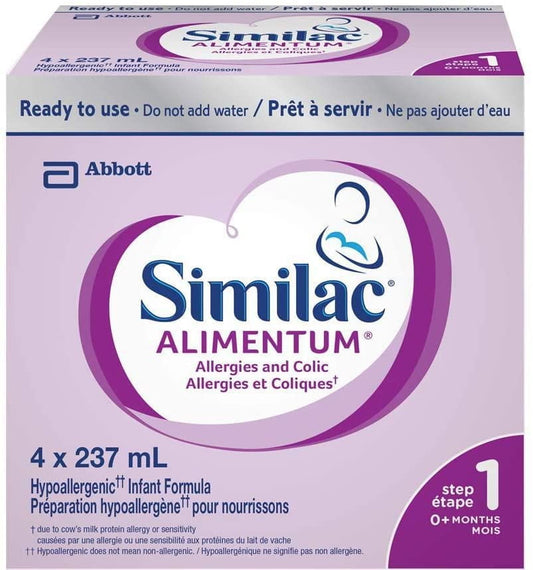 Similac Alimentum 低过敏性婴儿配方奶粉,即用型婴儿配方奶粉,0+ 个月,4x237 毫升,4 x 237 毫升
