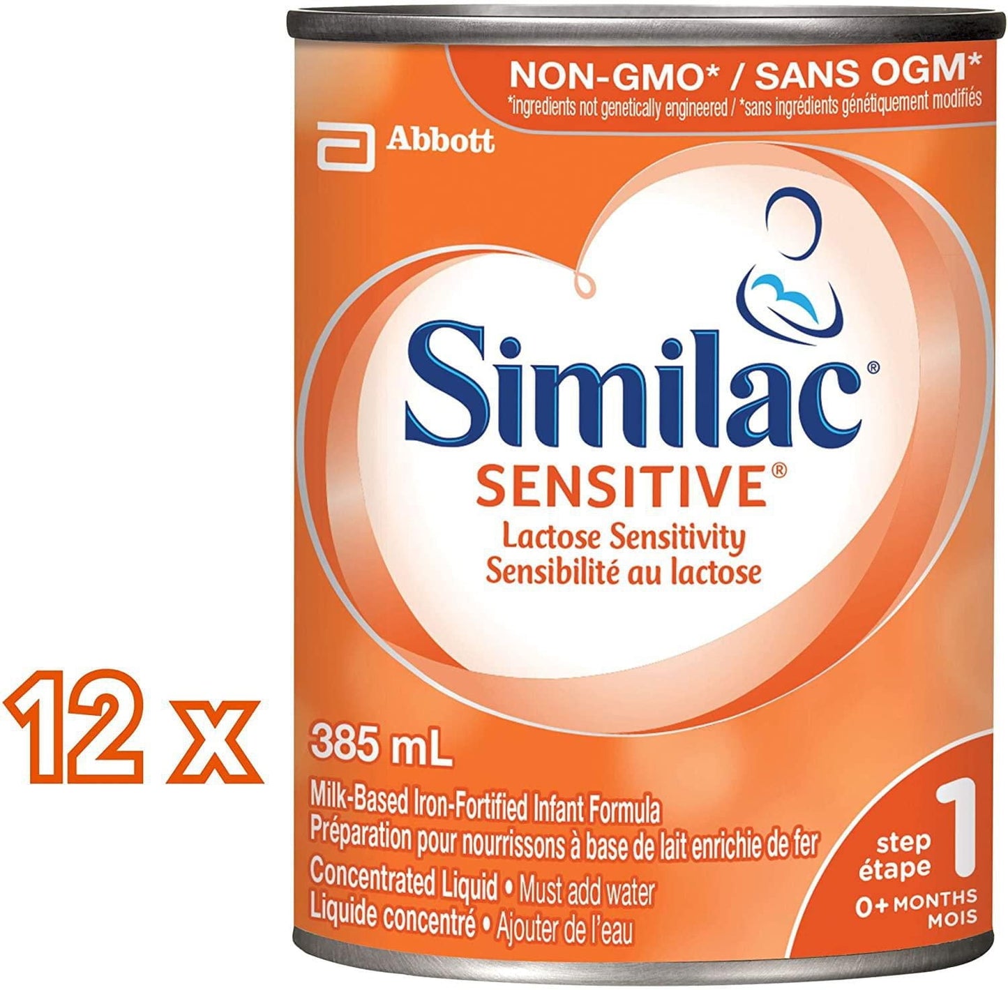Similac 敏感嬰兒配方奶粉,非基因改造乳糖敏感嬰兒配方奶粉,濃縮液,0+ 個月,12x385 毫升,12 x 385 毫升