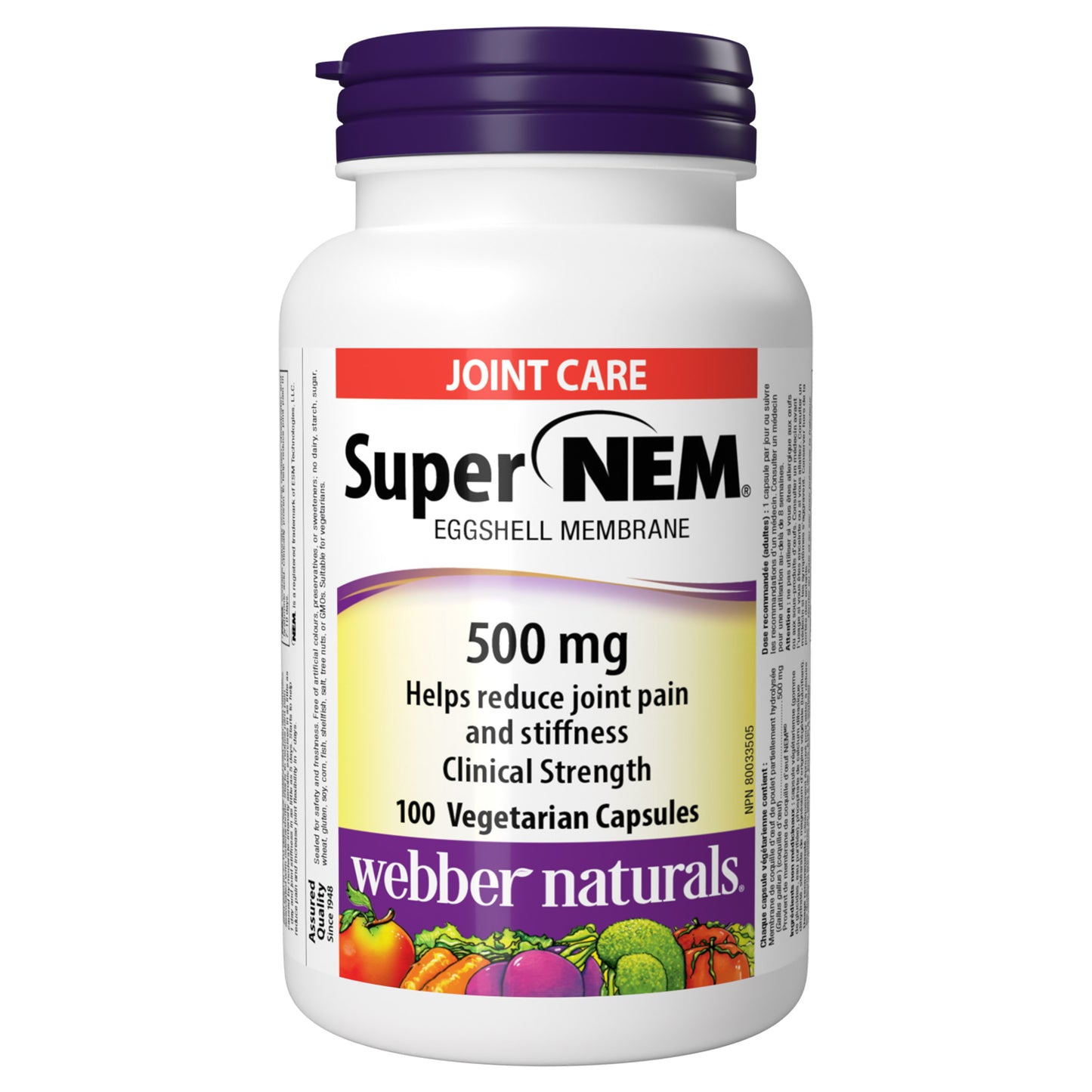 韋伯天然 NEM 天然蛋殼膜 500 毫克,100 顆素食膠囊