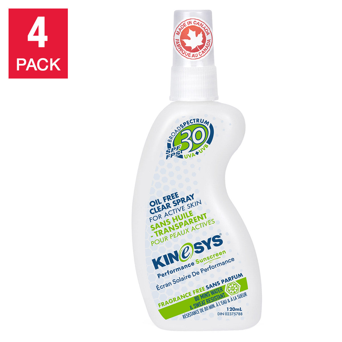 KINeSYS 無香型防曬噴霧 SPF 30,4 x 120 毫升