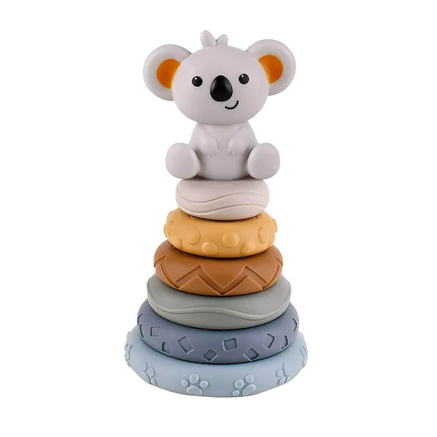 004 baby stacking ring teether toy stackable building blocks silicone teether soft toddler newborn 6-18 months with koala