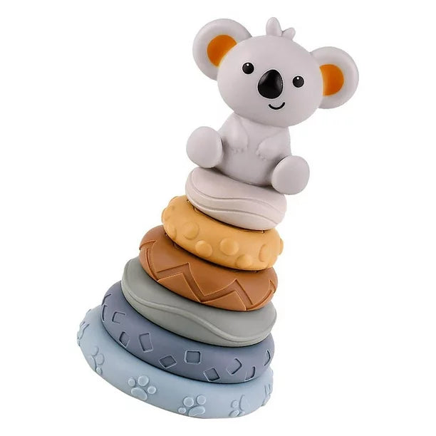 004 baby stacking ring teether toy stackable building blocks silicone teether soft toddler newborn 6-18 months with koala