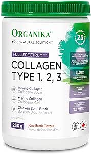 002 Organika Organika Full Spectrum Collagen Types 1, 2, 3 - Bovine, Marine and Chicken Collagen Combination - Joint Support, Gut Health Support - Mild Bone Broth Flavour, 250 g