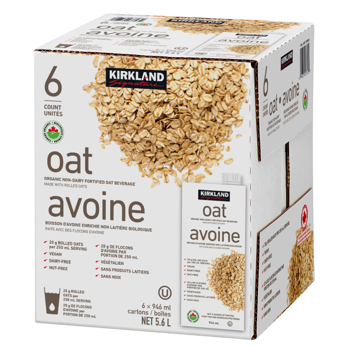Kirkland Signature Organic Oat Beverage, 6 x 946 mL