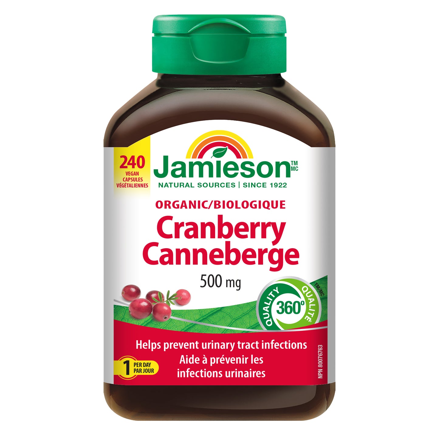 Jamieson有機蔓越莓500毫克 - 240粒素食膠囊