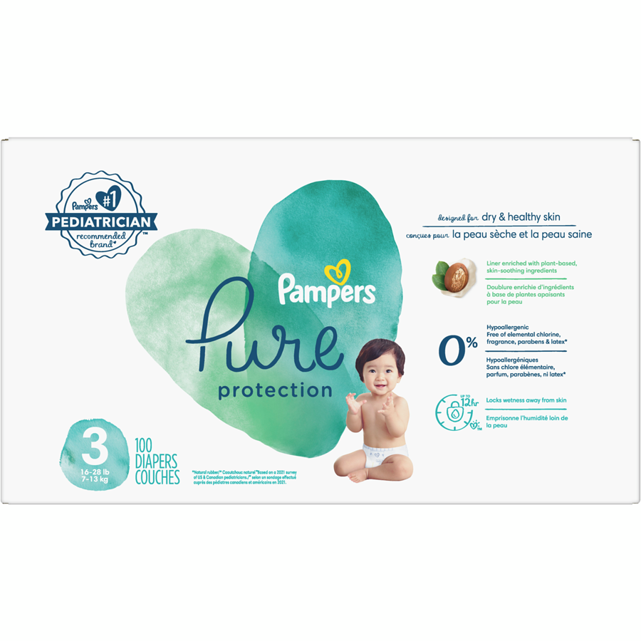 Pampers Pure Protection Diapers Size 3, 100 Count