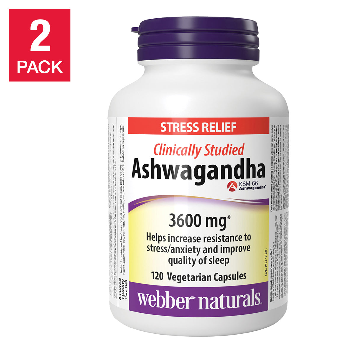 webber naturals Ashwagandha 3,600 mg, 2 x 120 Vegetarian Capsules