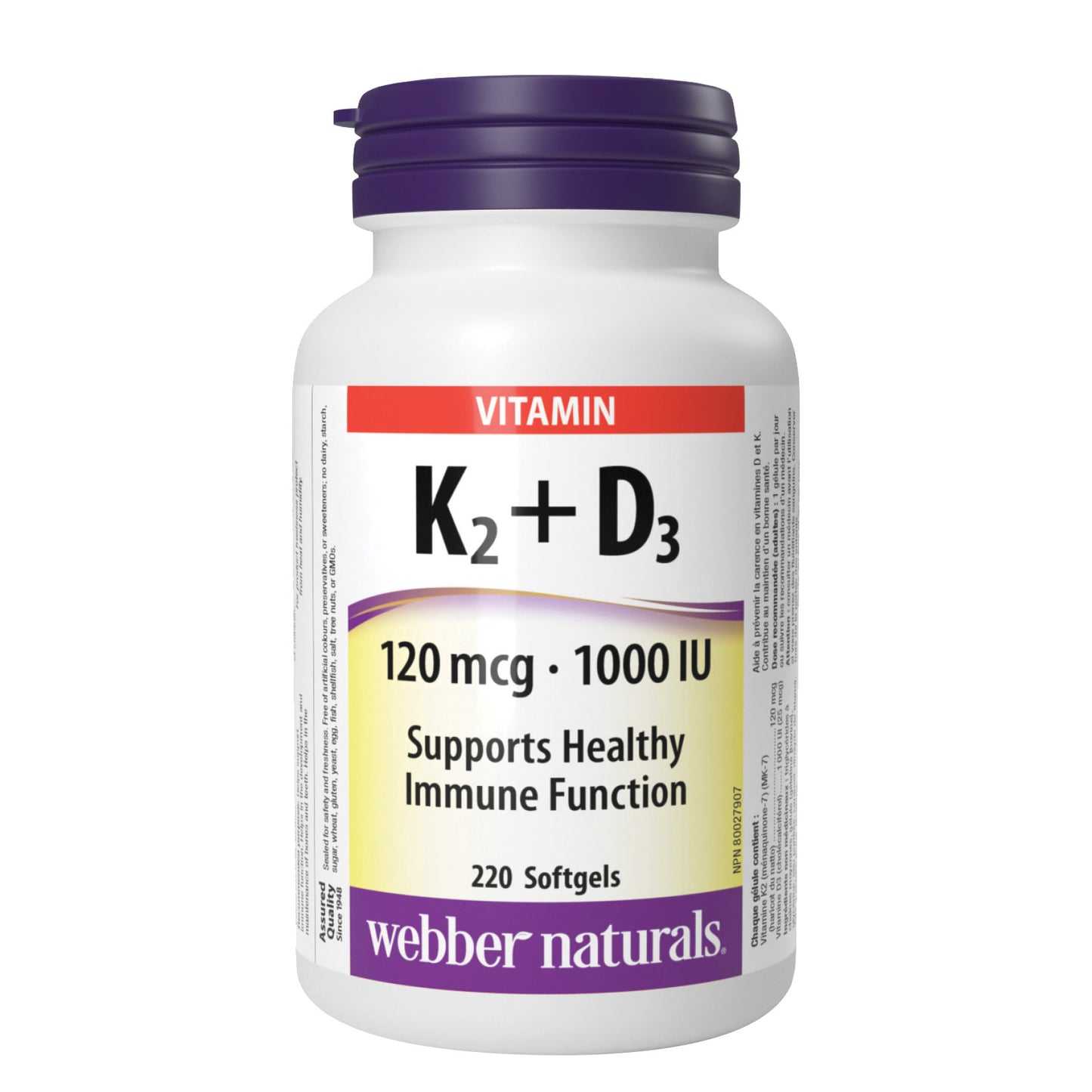 webber naturals 维生素 K2+D3 120 微克/1000 IU - 220 粒软胶囊