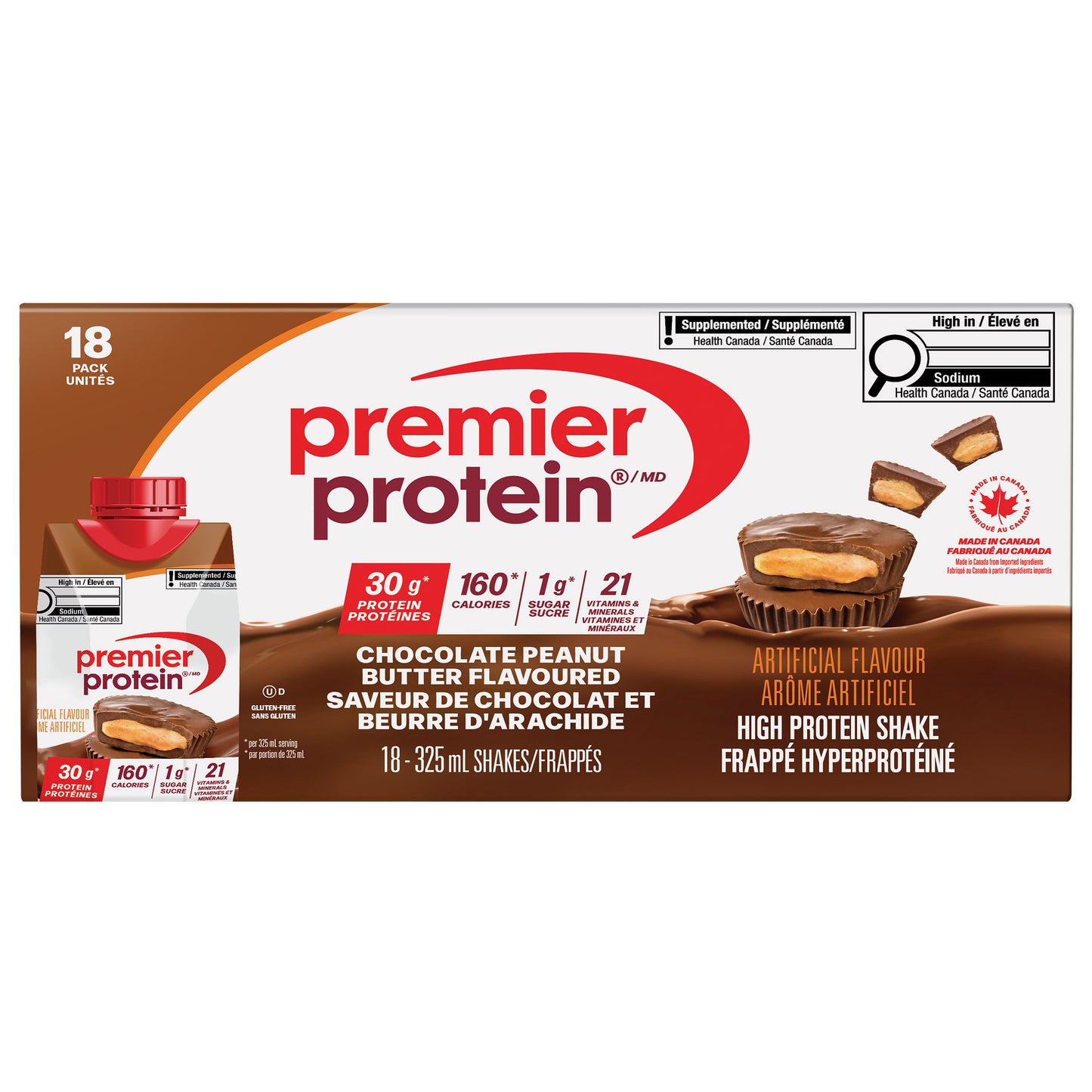 Premier Protein 高蛋白巧克力花生醬奶昔,18 x 325 毫升
