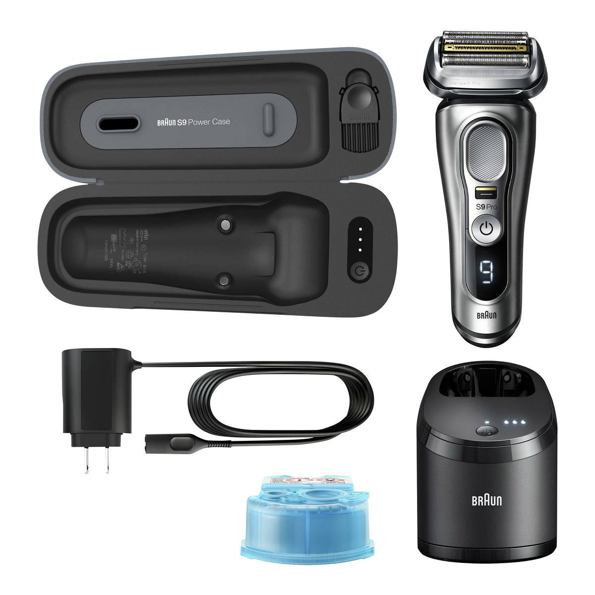 Braun Series 9 PRO+ Men's Electric Razor 9667cc + Clean & Renew Refill Cartridges CCR, 3-pack