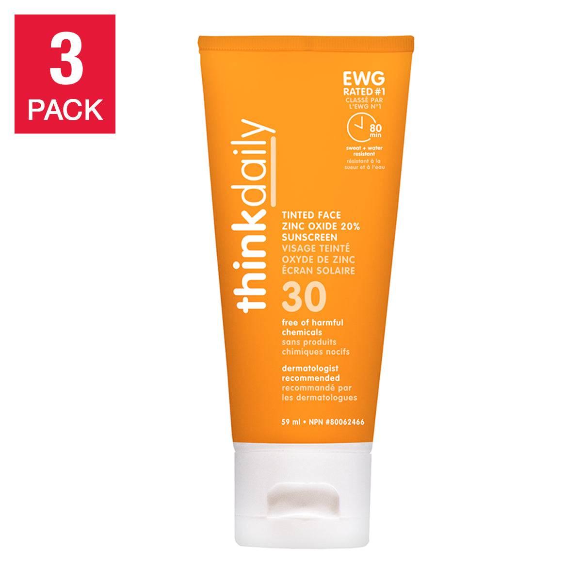 Thinkdaily 潤飾防曬乳 SPF30,3支裝