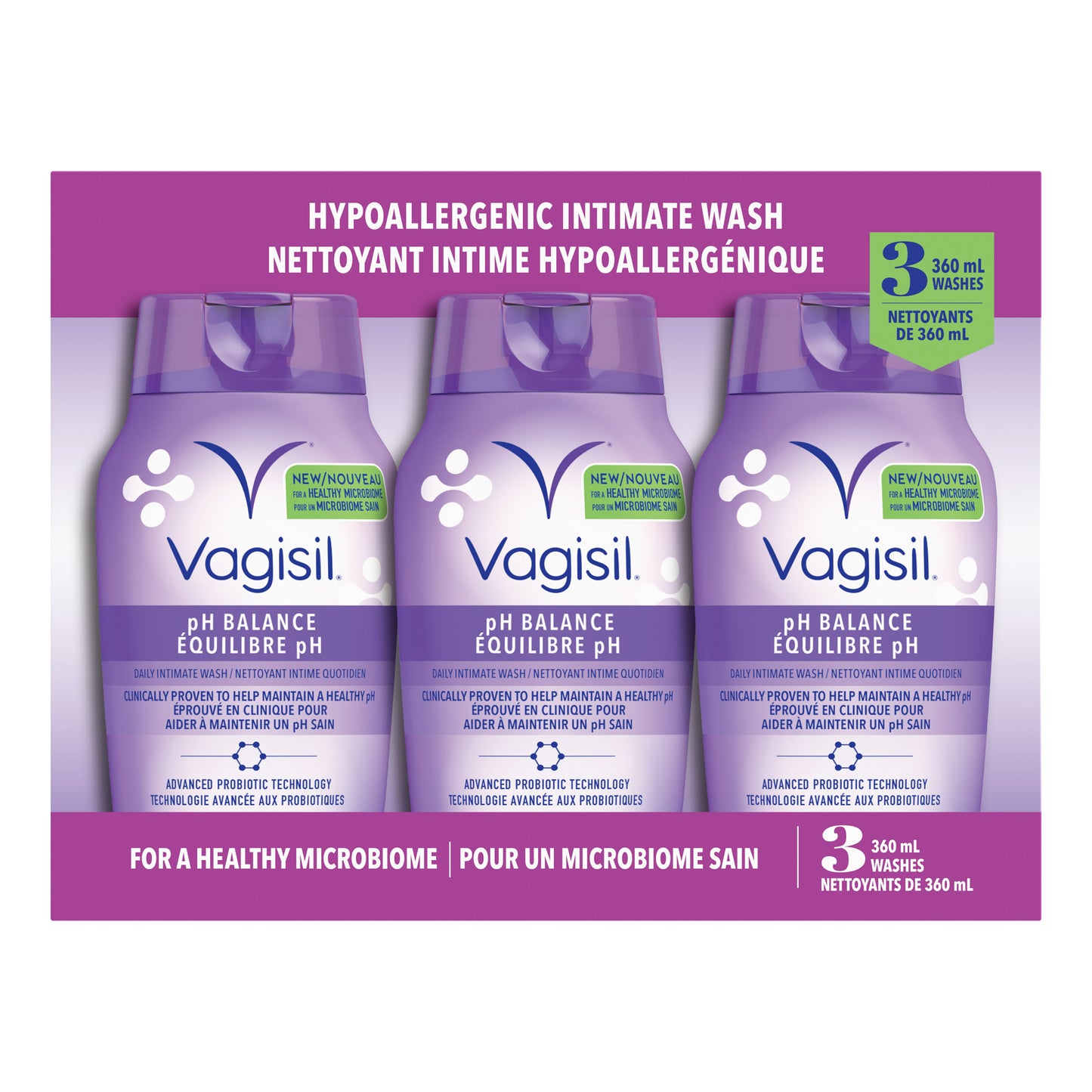Vagisil pH平衡日常私处洗液,3 x 360毫升