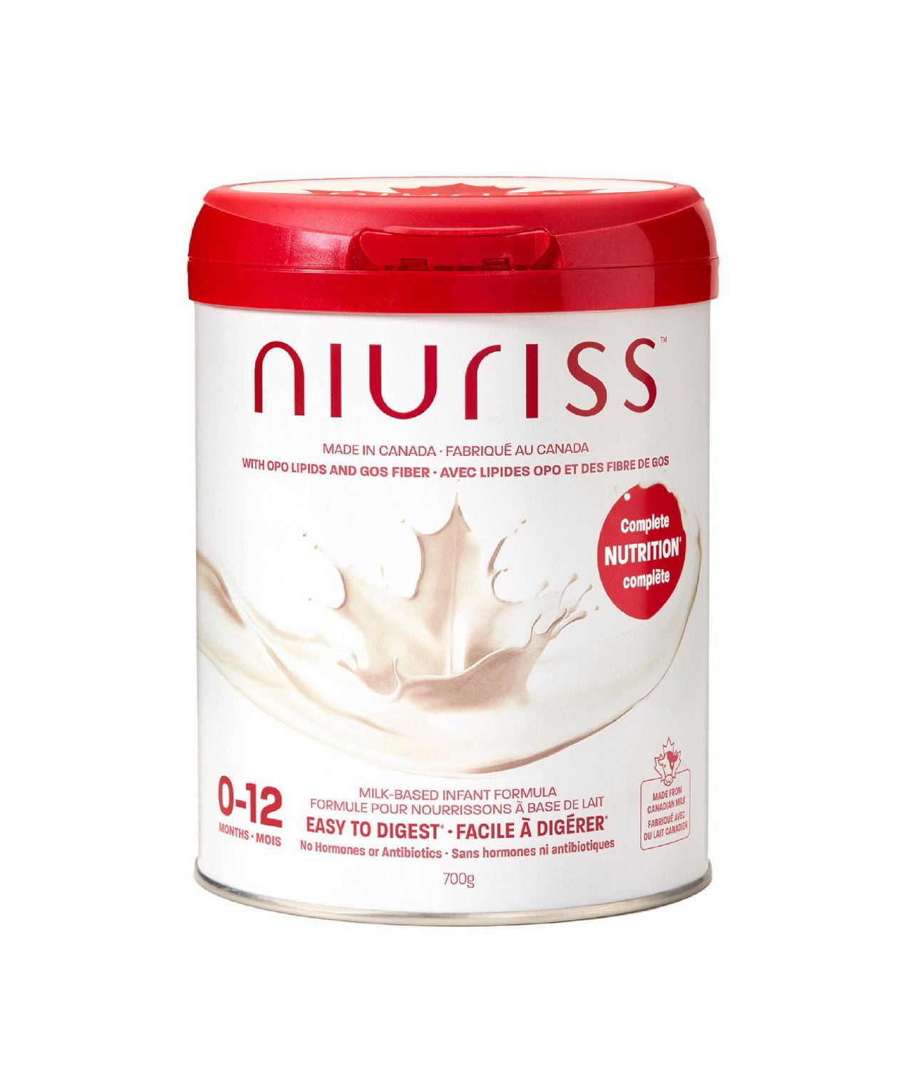 NIURISS 嬰兒配方奶粉 - 加拿大製造 - 含 OPO 脂質、GOS 纖維和加拿大牛奶的全面營養(不含激素和抗生素)- 0-12 個月,700 克,Niuriss 牛奶基嬰兒配方奶粉