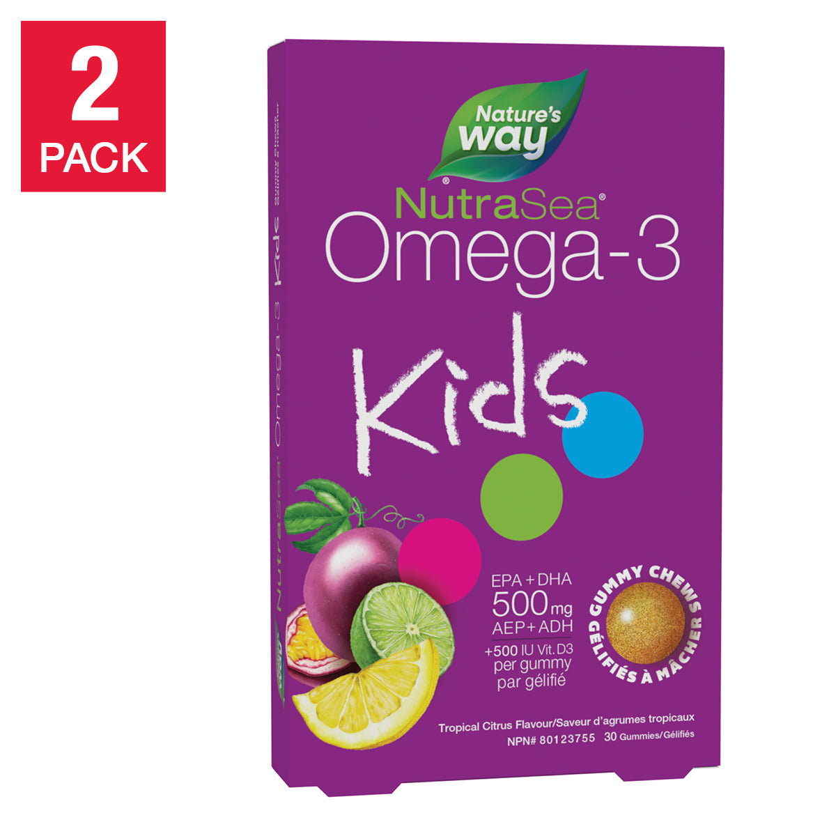 NutraSea Omega-3 儿童营养软糖,热带柑橘口味,2 x 30 粒
