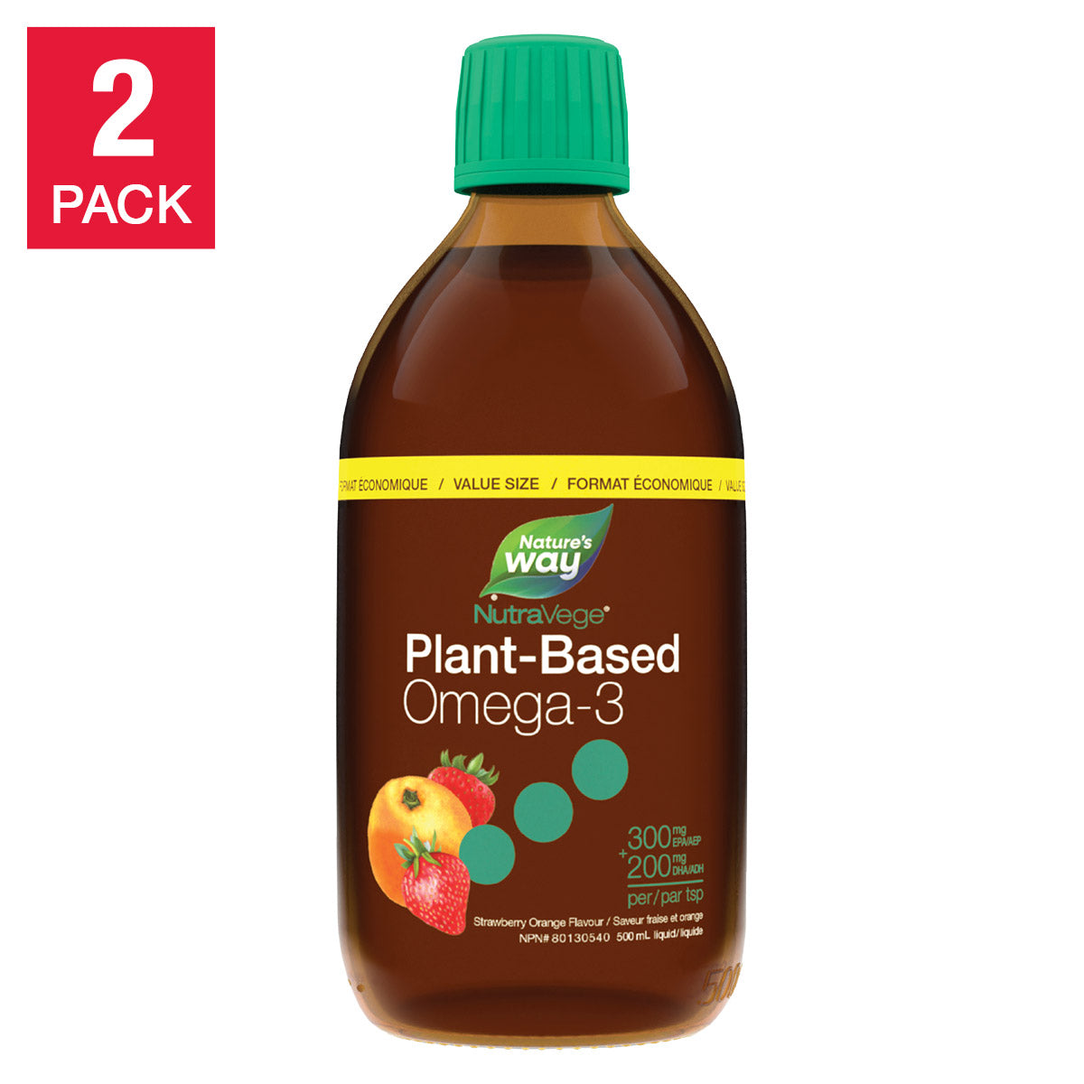 NutraVege 植物基液体 Omega-3,草莓橙味,500 毫升,2 瓶装