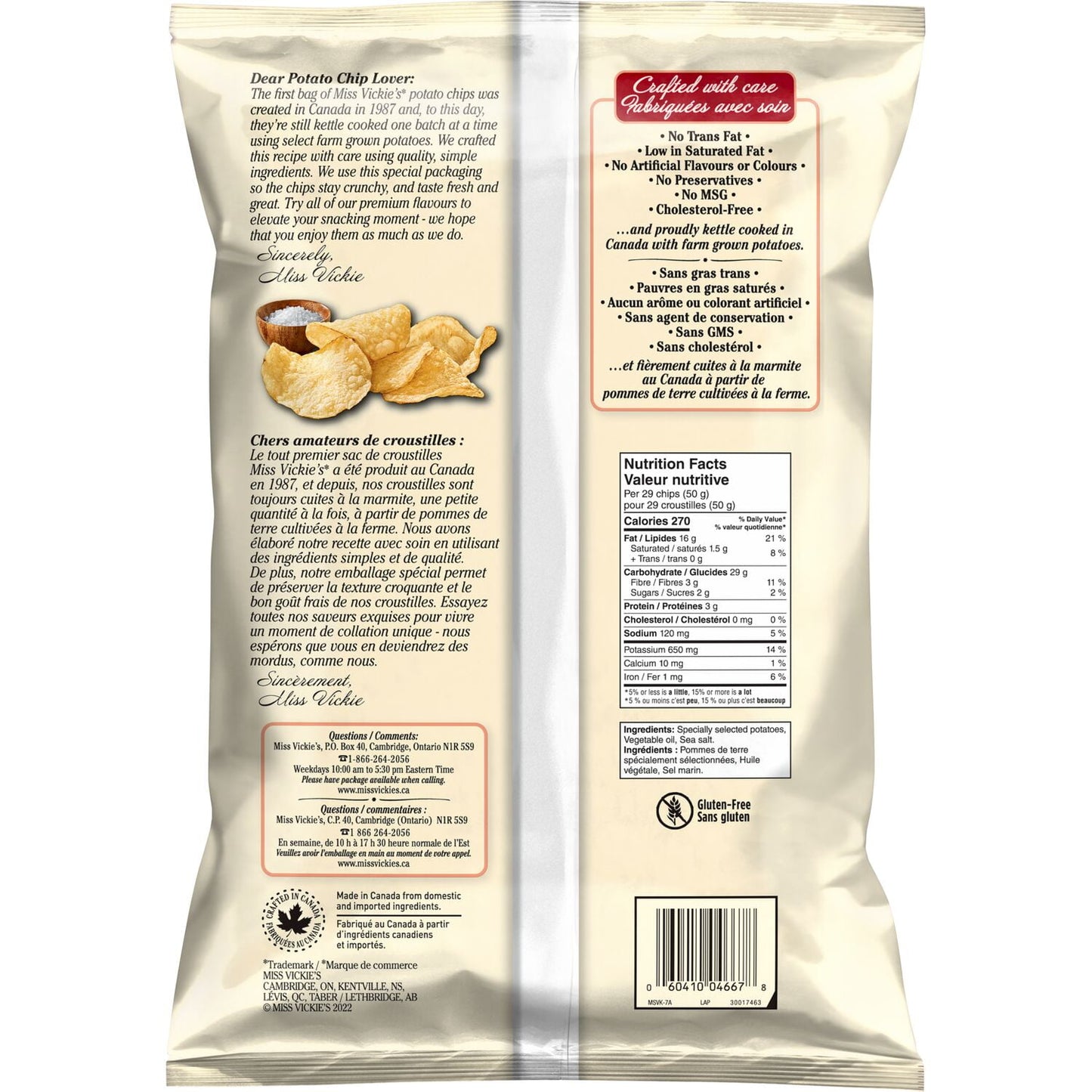 Miss Vickie's Original Recipe Kettle Cooked Potato Chips, 200 g.