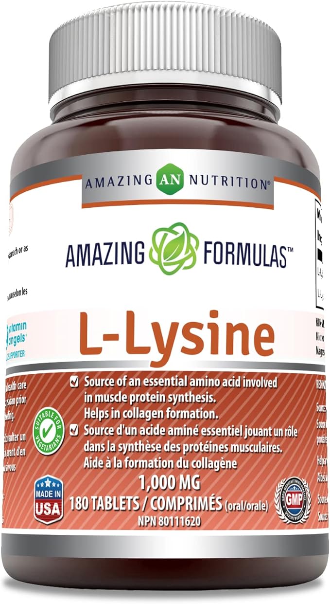 002 Amazing Nutrition Amazing Formulas L-賴氨酸 - 1000 毫克氨基酸維生素片 - 常用於唇皰疹、帶狀皰疹、免疫支持、呼吸系統健康等 - 每瓶 180 粒素食片