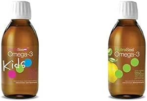 Nature's Way NutraSea 儿童 Omega 3 和维生素 D 补充剂,支持大脑和眼睛发育,帮助强健骨骼和牙齿(泡泡糖口味),以及不含转基因成分的 Omega 3 补充剂(柠檬口味)