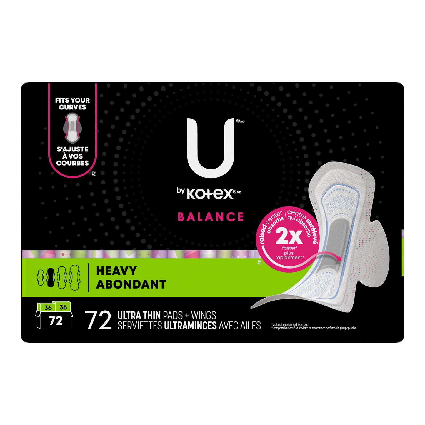 U by Kotex Balance 超薄护翼卫生巾,高吸收量,72 片装