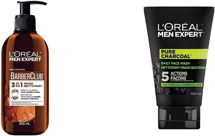 L'Oreal Paris Men Expert BarberClub 3-in-1 Hair Face and Beard Wash + Face Wash for Men Pure Charcoal Skincare
