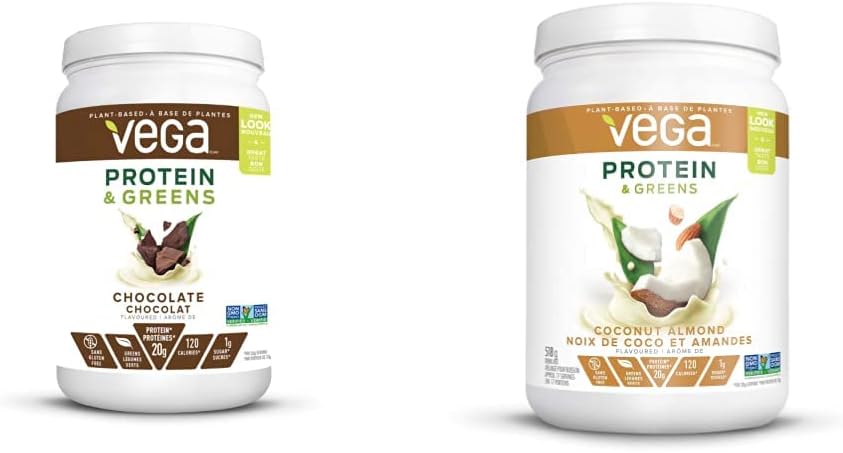 Vega 蛋白和蔬菜巧克力味(19 份)| 椰子杏仁味(18 份)植物蛋白粉加蔬菜