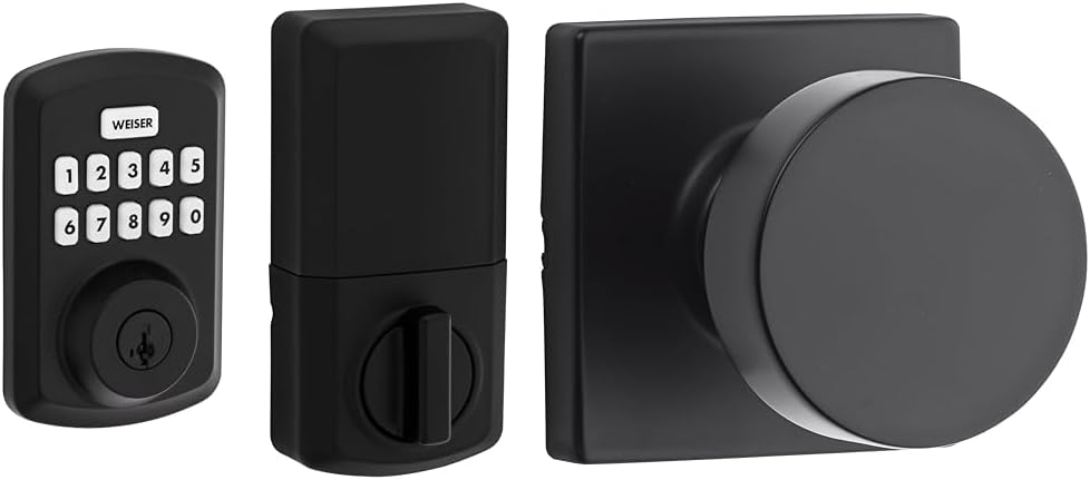 Weiser Powerbolt 3 哑光黑色无钥匙进入智能门锁 + Cambie 哑光黑色内门把手