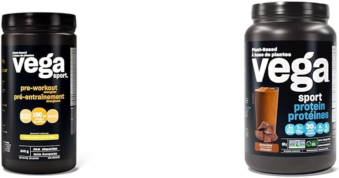 Vega Sport 鍛鍊前能量飲料,檸檬青檸口味(30 份)和運動蛋白素食蛋白粉,巧克力口味(19 份)支鏈氨基酸,氨基酸