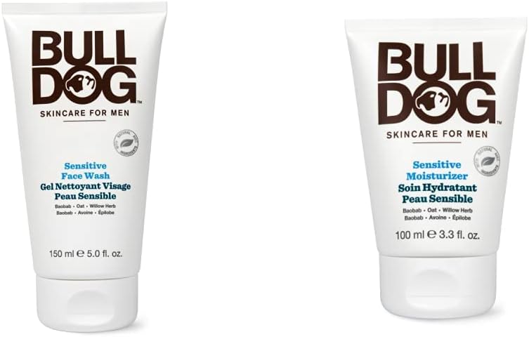 Bulldog Skincare 男士敏感肌膚潔面乳,150 毫升,以及 Skincare 男士敏感肌膚臉部保濕霜,無香型乳液,全新,100 毫升