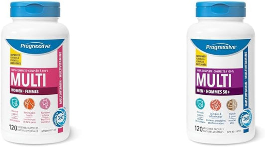 渐进式成人复合维生素(女士适用)120 粒,含玛卡;渐进式复合维生素(50 岁以上男士适用)120 粒,含玛卡和姜黄