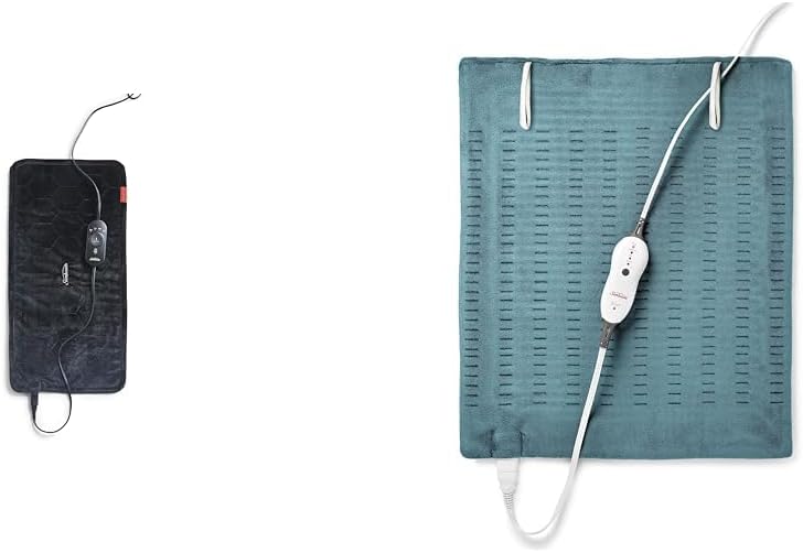 Sunbeam AdvancedHeat 加熱墊,特大號,黑色 & 高級 XXL 尺寸加熱墊,帶緊湊存儲 | 電熱墊,適用於背痛和較大肌肉群 | 4 種加熱設置