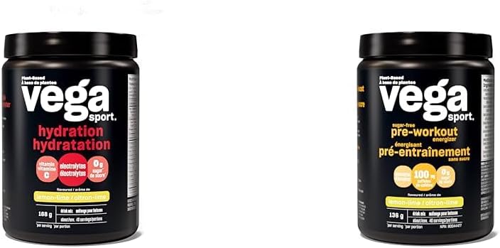 Vega Sport 补水电解质粉,柠檬青柠味(40 份)和运动无糖运动前能量饮料,柠檬青柠味(40 份)