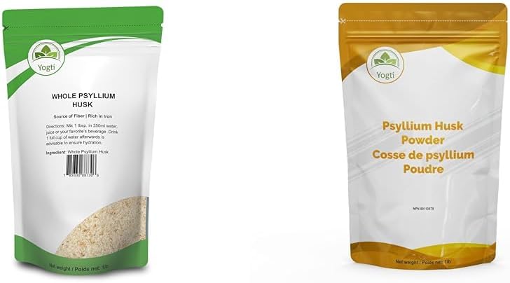 Yogti Whole Husk Psyllium 1 pound & Psyllium Husk Powder - 1 Pound