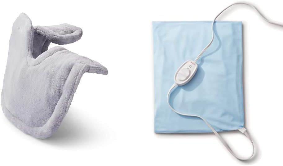 Sunbeam Renue Heat Wrap, Neck and Shoulder Tension Relief Heating Pad (Grey) + Sunbeam Heating Pad with Arthritis Controller (12 x 15 inch)