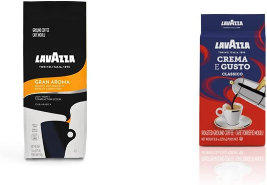 Lavazza 滴滤咖啡,Gran Aroma,340 克 & Crema E Gusto Classico 烘焙研磨咖啡,8.8 盎司(1 包)