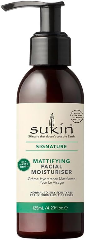 Sukin Signature 哑光保湿霜 – 适合油性皮肤的天然面部保湿霜,含芦荟和米粉,纯素,无动物实验,不含矿物油,不含硫酸盐,不含对羟基苯甲酸酯 – 125 毫升