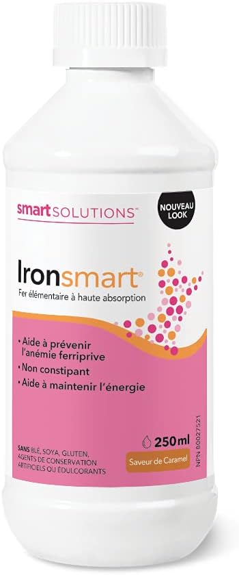 Smart Solutions Ironsmart 焦糖味液態補鐵劑,有助於保持精力充沛,預防缺鐵。不引起便秘,含10毫克鐵,無麩質,不含人工防腐劑或甜味劑,250毫升