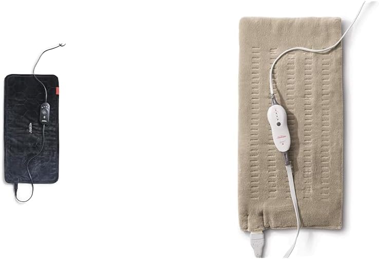 Sunbeam AdvancedHeat 加熱墊,特大號,黑色 & 高級特大號加熱墊,帶緊湊存儲,濕潤集成加熱墊,緩解疼痛,米色