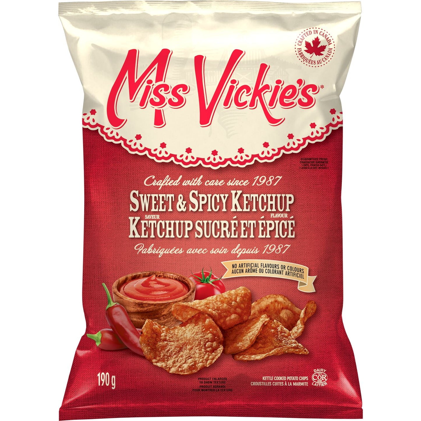 Miss Vickie's Sweet & Spicy Ketchup flavour Kettle Cooked Potato Chips, 190 g.