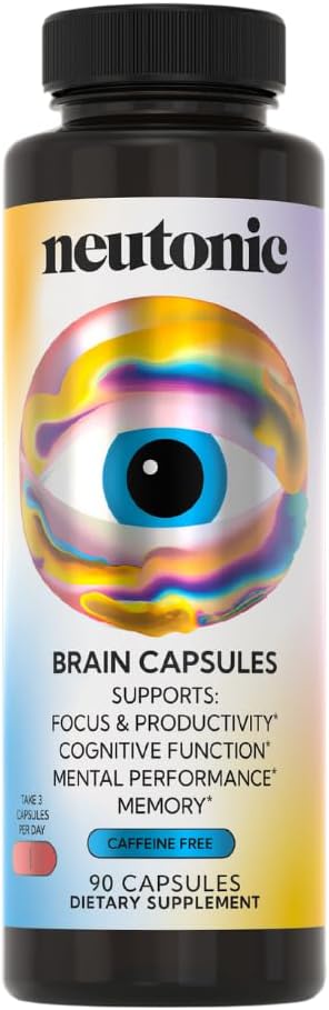 002 Neutonic Brain, Supports Cognitive Function and Memory, Caffeine Free, Research-Backed Nootropics, Enhances Focus and Mental Performance, 90 Capsules