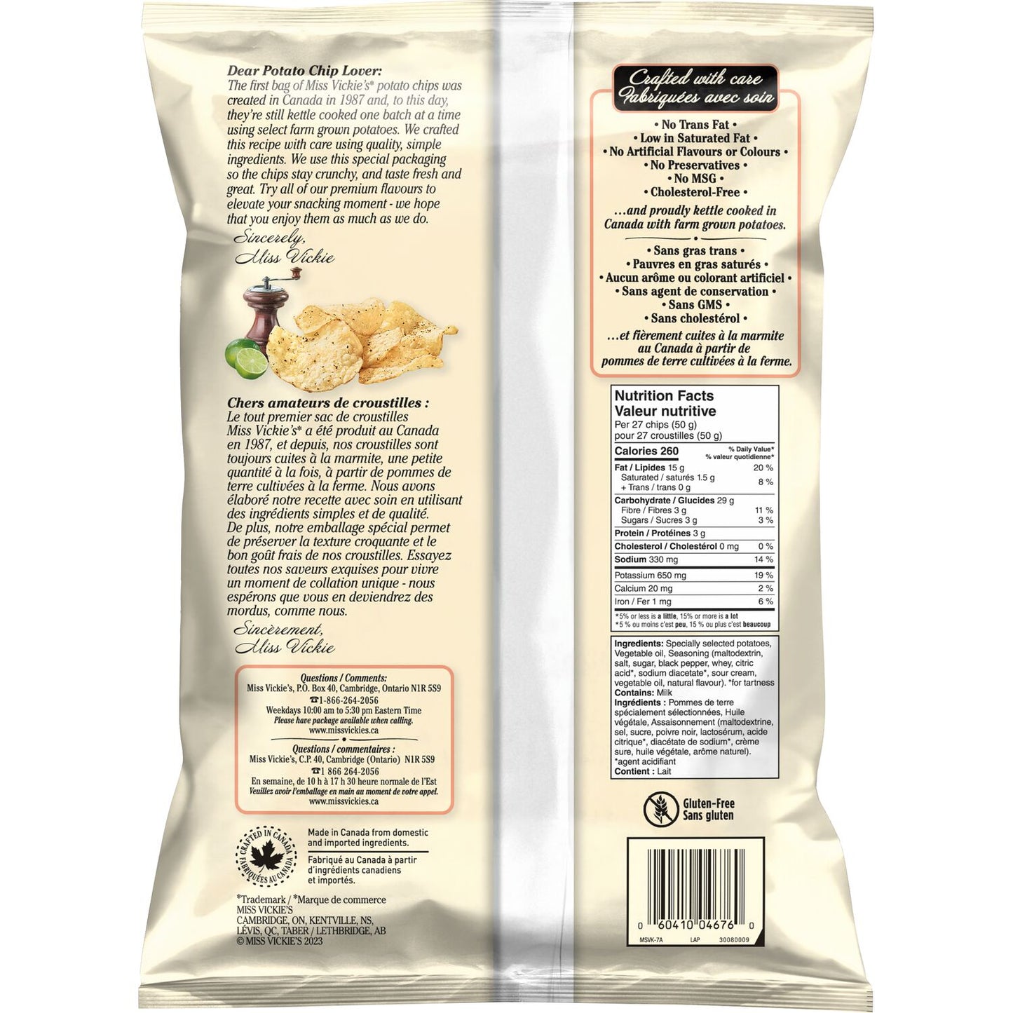 Miss Vickie's Lime & Black Pepper flavour Kettle Cooked Potato Chips, 200 g.