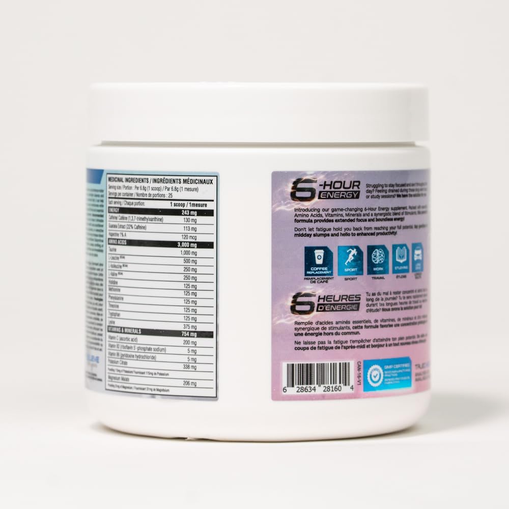 Believe Supplements - 氨基酸+能量 6-6 小时能量补充剂,含维生素、矿物质和兴奋剂 - 提升注意力和能量 - 零糖(蓝莓)