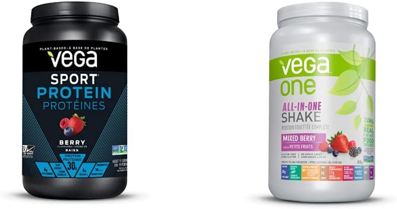 Vega Sport 蛋白粉(莓果味,19 份)+ Vega 多合一素食蛋白粉(混合莓果味,20 份)