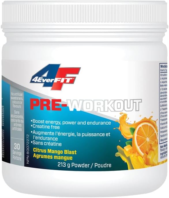 4EverFit 運動前補劑 - 全天然,不含肌酸 - 柑橘芒果味 213克