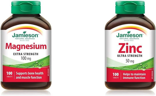 Jamieson 鎂 100 毫克 100 片裝 & Laboratories 鋅 50 毫克 100 片裝(1 包)