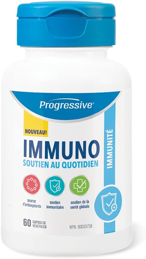 Progressive Immuno 每日支持 60 粒植物胶囊,含维生素 C、β-葡聚糖和锌,60 粒
