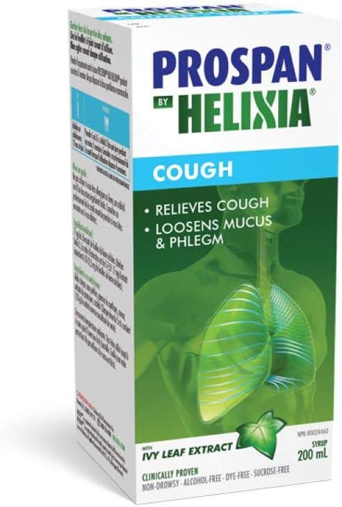 Helixia Prospan Natural Cough Syrup with Ivy Leaf Extract - Dry & Wet Cough Relief, Helps Eliminate Mucus & Phlegm - Cough Medicine for Adults (200ml)