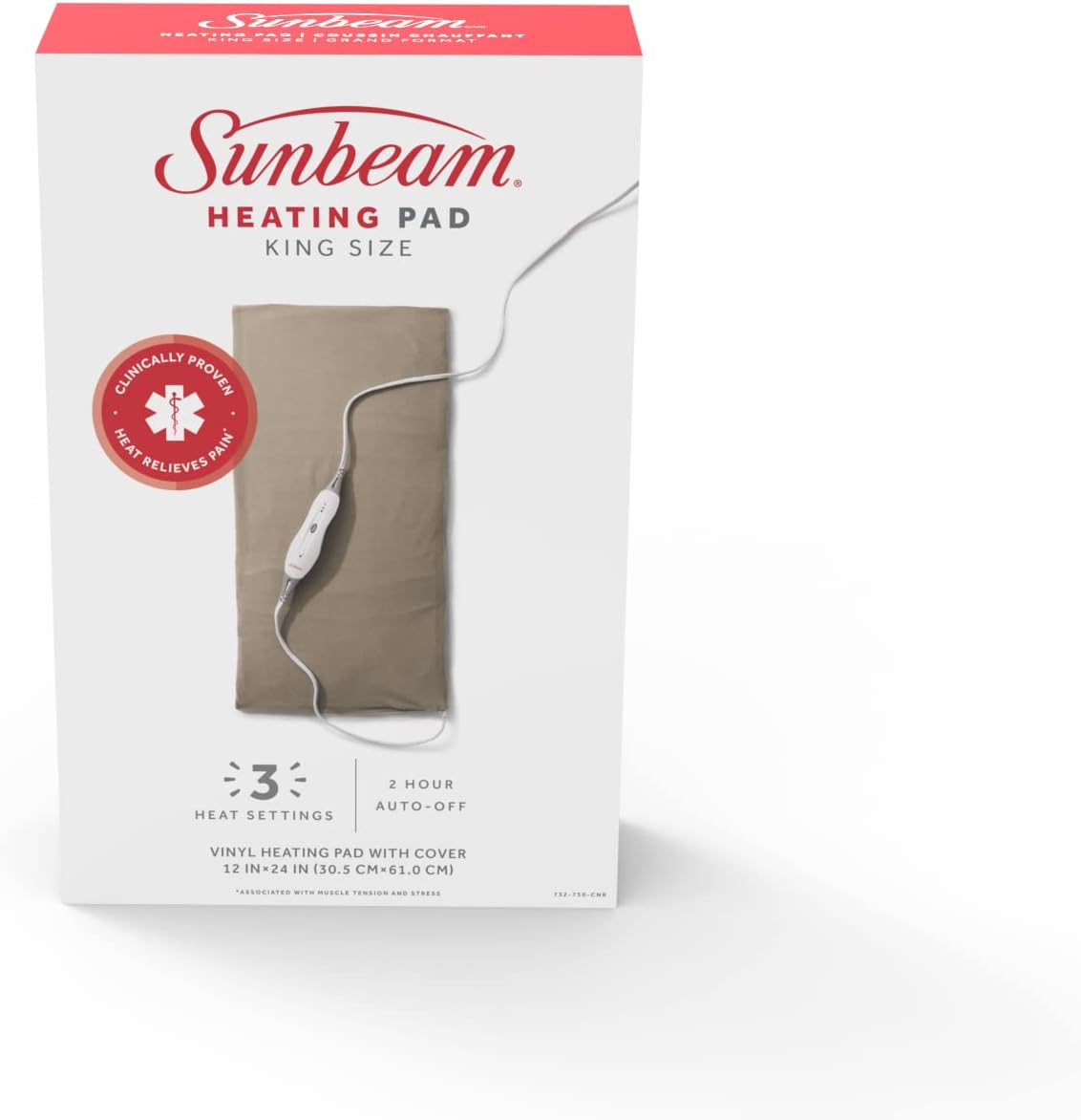 Sunbeam 濕潤乾燥特大號加熱墊,3 種加熱設置,米色