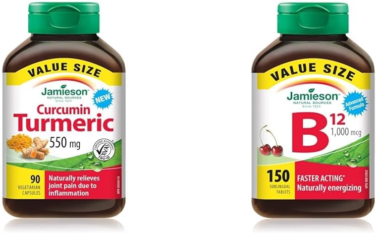 Jamieson 姜黄素,90 片装 - 超值装 & 维生素 B12 甲钴胺 1,000 微克速溶片 - 超值装