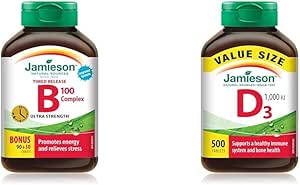 B100 复合超强效定时释放加量装 + Jamieson 维生素 D 1,000IU 片剂套装